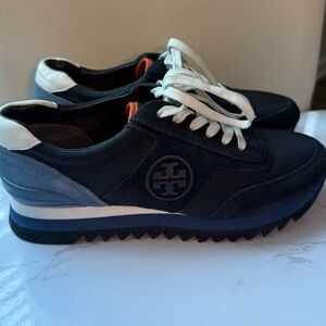 Tory Burch Sawtooth Logo Sneaker ($248 MSRP) - Navy/Orange - Size 7